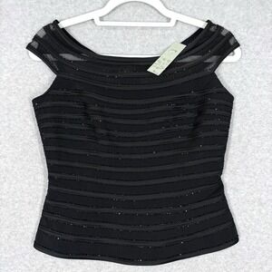 Vintage Cache Corset Top Womens 6 Black Mesh‎ Off Shoulder Beaded 90s Goth NWT